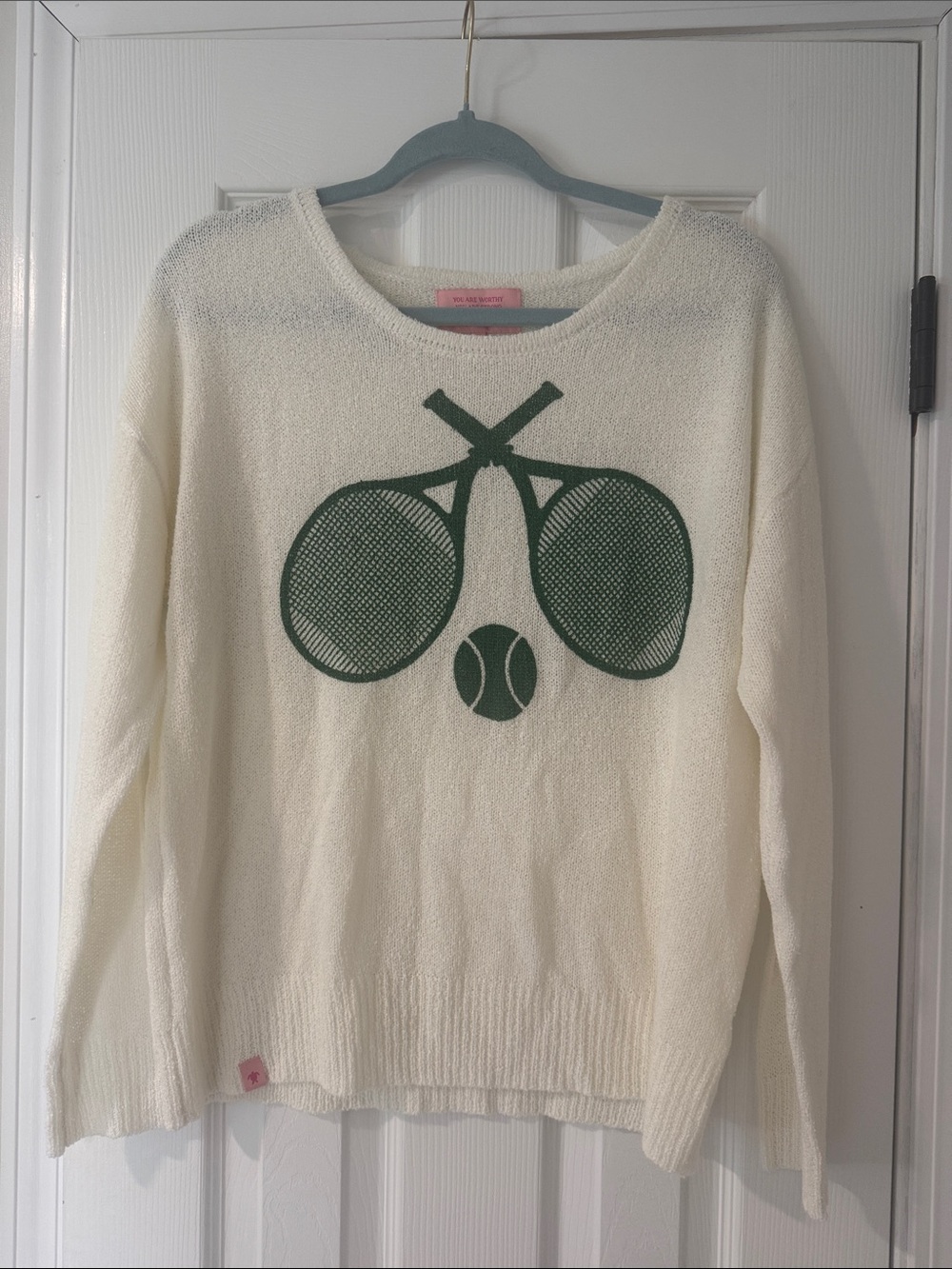 Simply Southern Cream Sweater with Green Tennis Racket Graphic 🎾